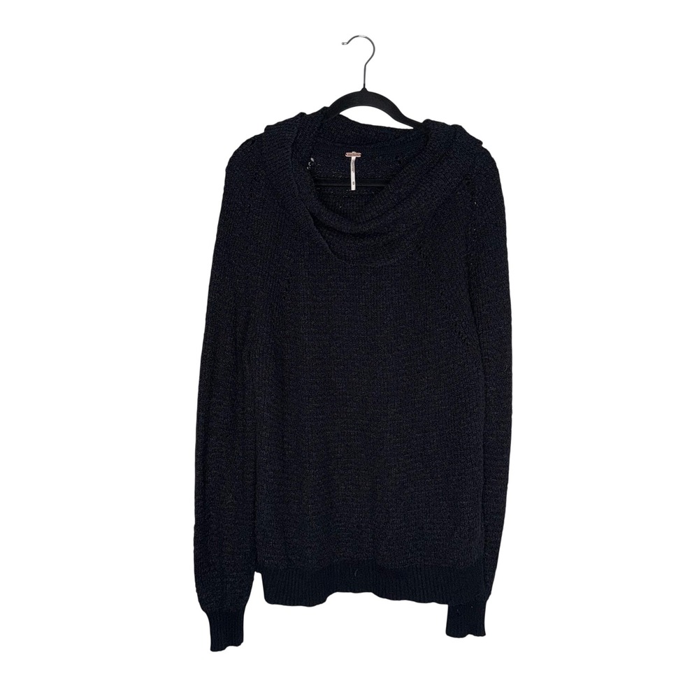 Free People Cowl Neck Sweater Womens Medium Charcoal Gray Excellent Knit Boho